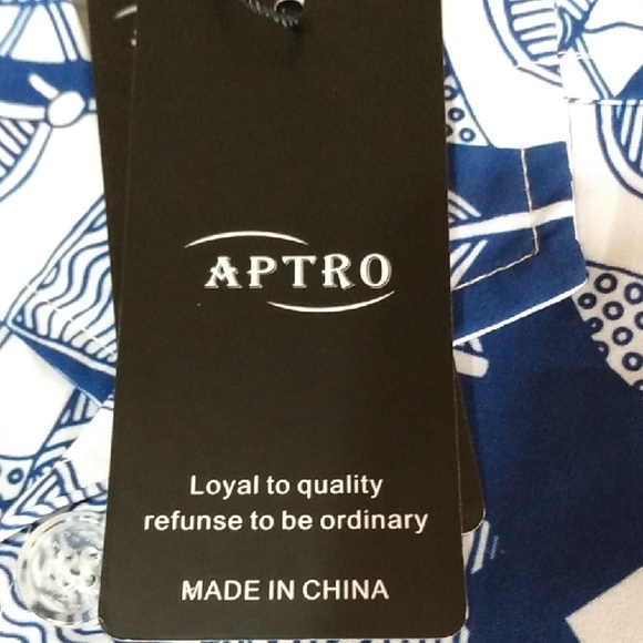 APTRO Mens Short Sleeve Button Up Shirt Blue White Abstract Print Size S - Picture 13 of 16